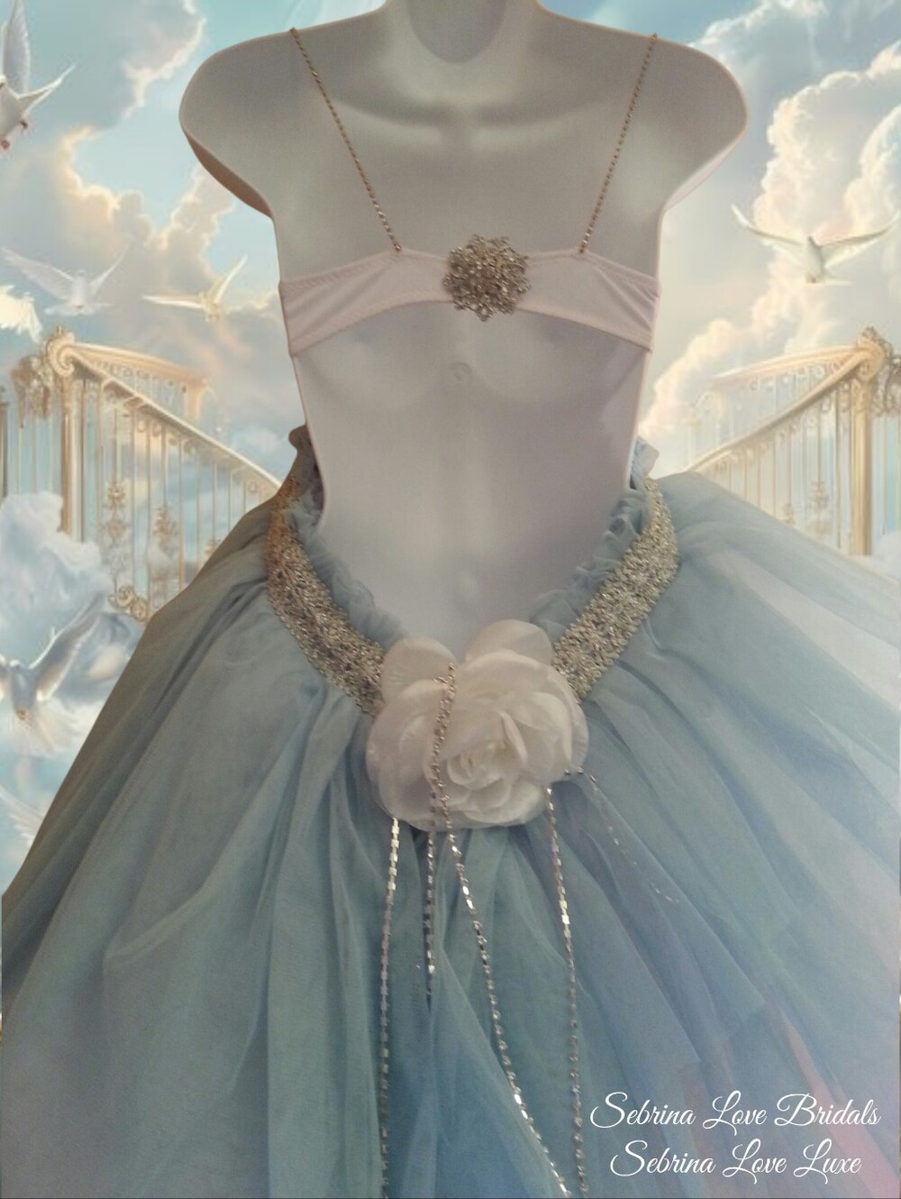 Cinderella Blue Babydoll Tulle Wedding Ballgown - Picture 2 of 11